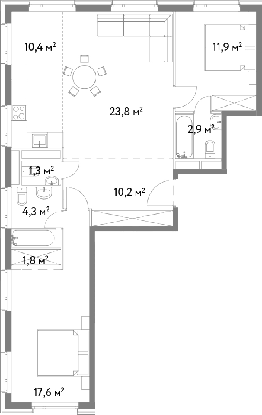 3Е-комнатная, 84.2 м²– 2