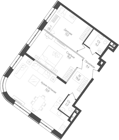 3Е-комнатная, 79.8 м²– 2