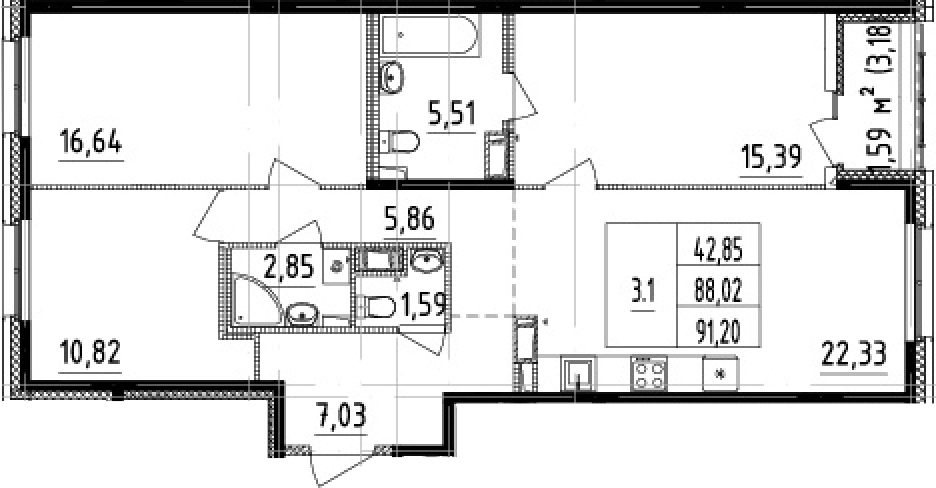 4Е-комнатная, 88.02 м²– 2