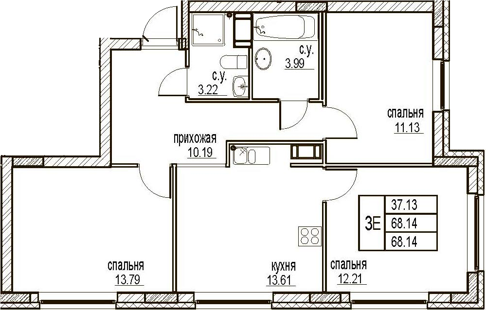 4Е-комнатная, 68.14 м²– 2