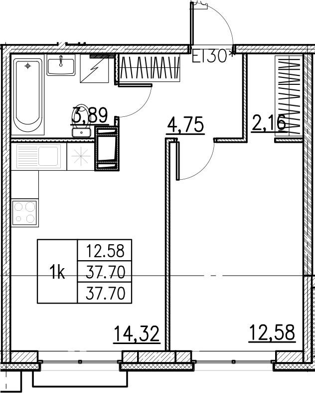 2Е-комнатная, 37.7 м²– 2