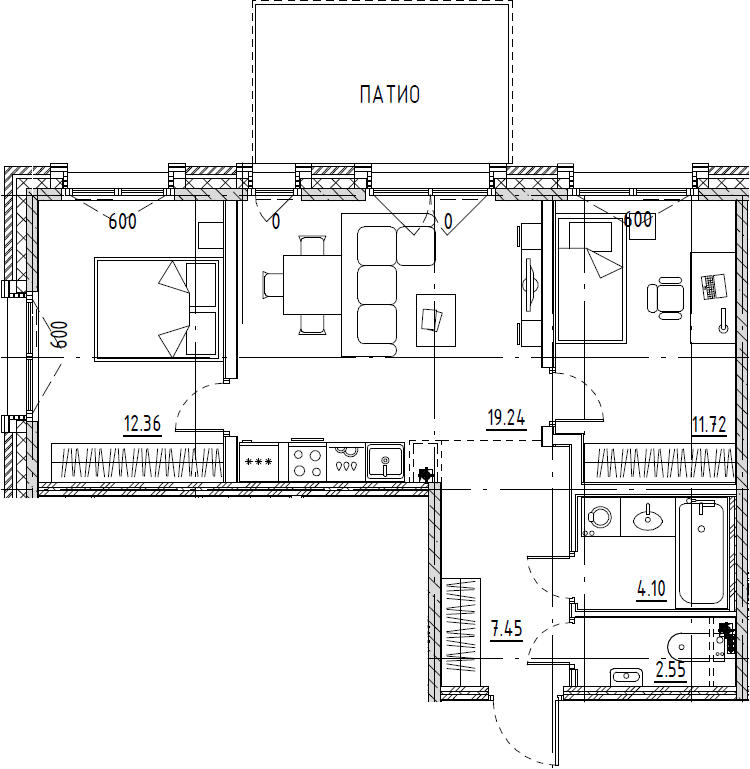 3Е-комнатная, 57.42 м²– 2