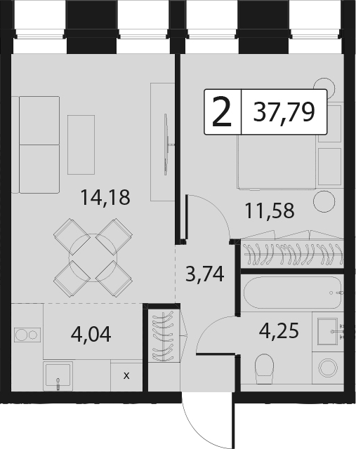 2Е-комнатная, 37.79 м²– 2