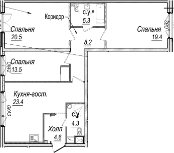 4Е-комнатная, 99.2 м²– 2