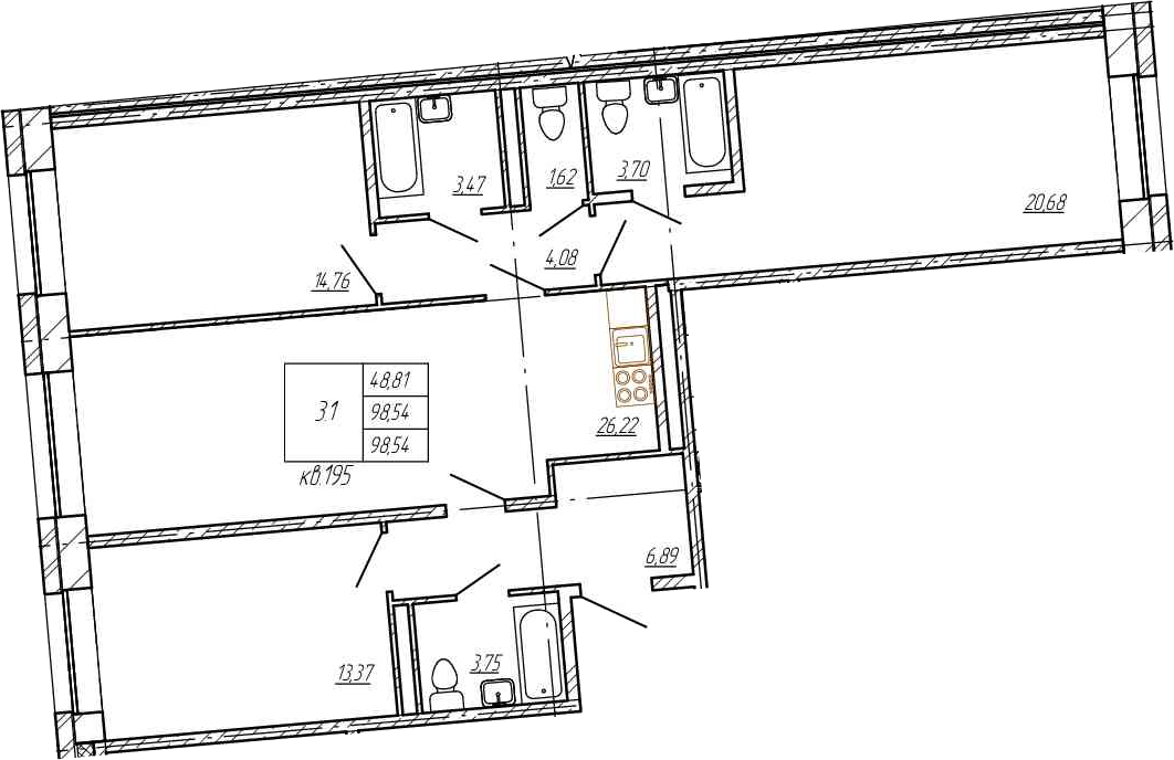 4Е-комнатная, 98.54 м²– 2