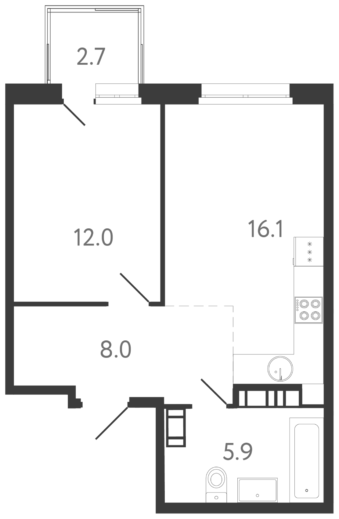 Купить 2-комнатную квартиру в новостройке 42.81 м², ул Тосина, в  Санкт-Петербурге, у метро Обводный канал