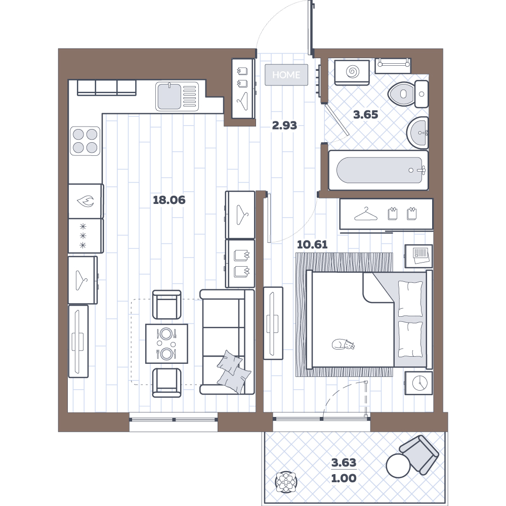 2Е-комнатная, 36.25 м²– 2