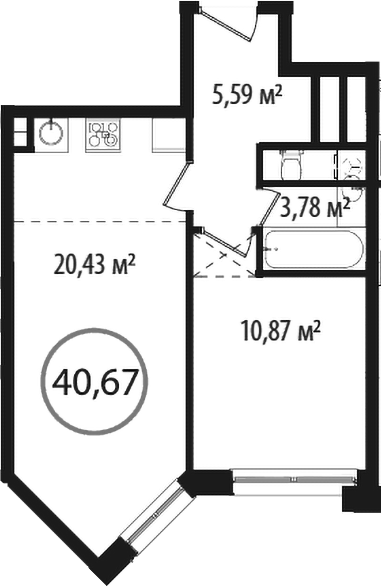 2Е-к.кв, 40.67 м²