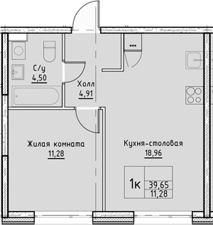 2Е-к.кв, 39.65 м²