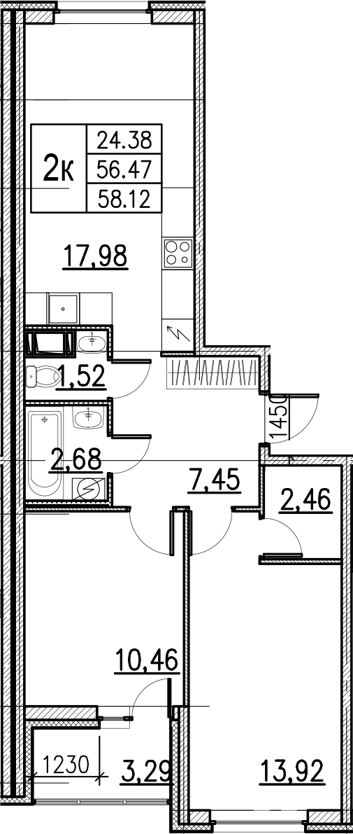 3Е-комнатная, 58.12 м²– 2