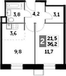 2Е-комнатная, 36.2 м²– 2