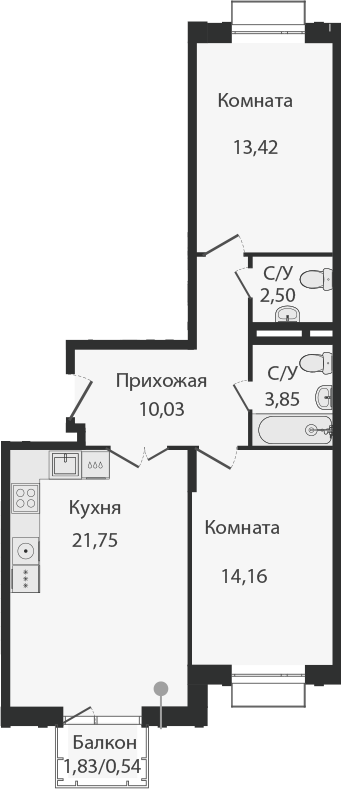 3Е-к.кв, 66.25 м²