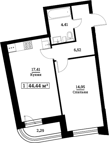 2Е-комнатная, 44.44 м²– 2