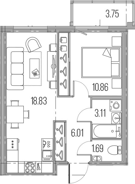 2Е-комнатная, 40.5 м²– 2