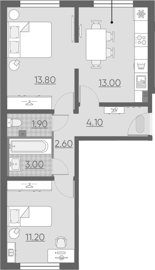2-комнатная квартира, 49.6 м², 1 этаж – Планировка