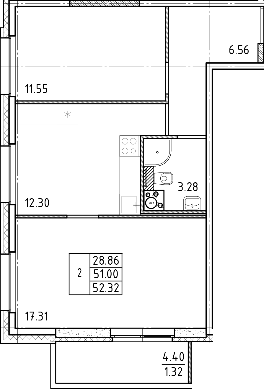 Купить 2-комнатную квартиру в новостройке 52.32 м², Суздальское шоссе, в  Санкт-Петербурге, у метро Проспект Просвещения