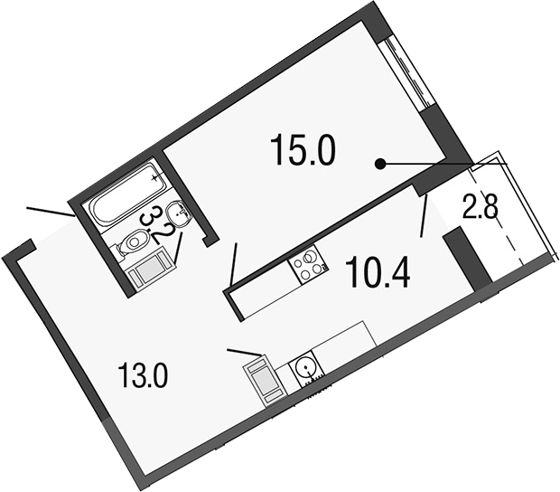 1-комнатная, 41.6 м²– 2