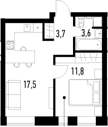 2Е-комнатная, 36.6 м²– 2