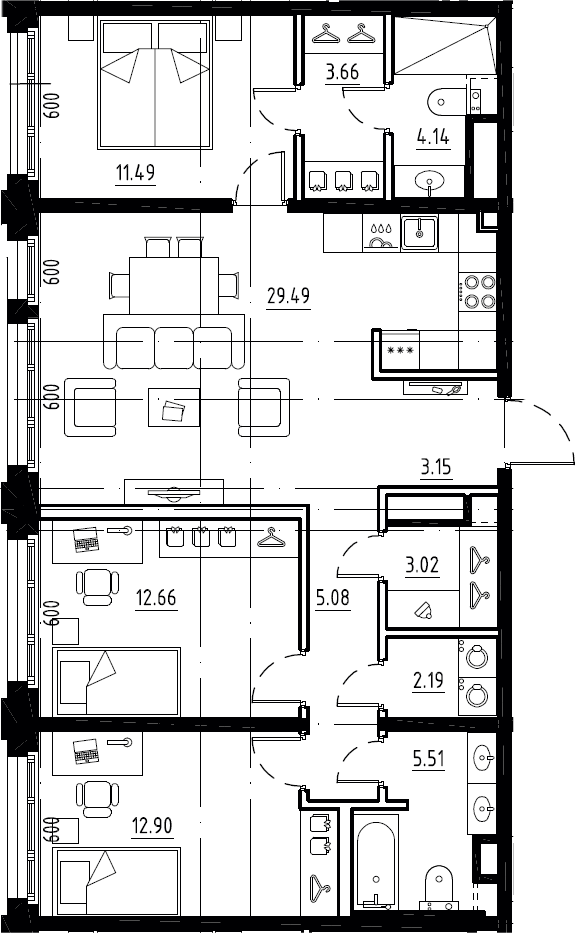 4Е-к.кв, 93.29 м², 8 этаж