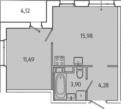 2Е-комнатная, 37.71 м²– 2
