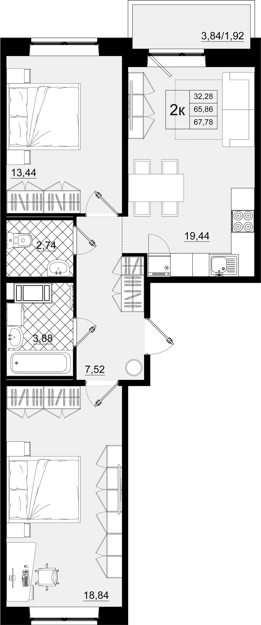 Купить 3-комнатную квартиру в новостройке 67.78 м², поселок Бугры, Гаражный  проезд, в Ленинградской области, у метро Парнас