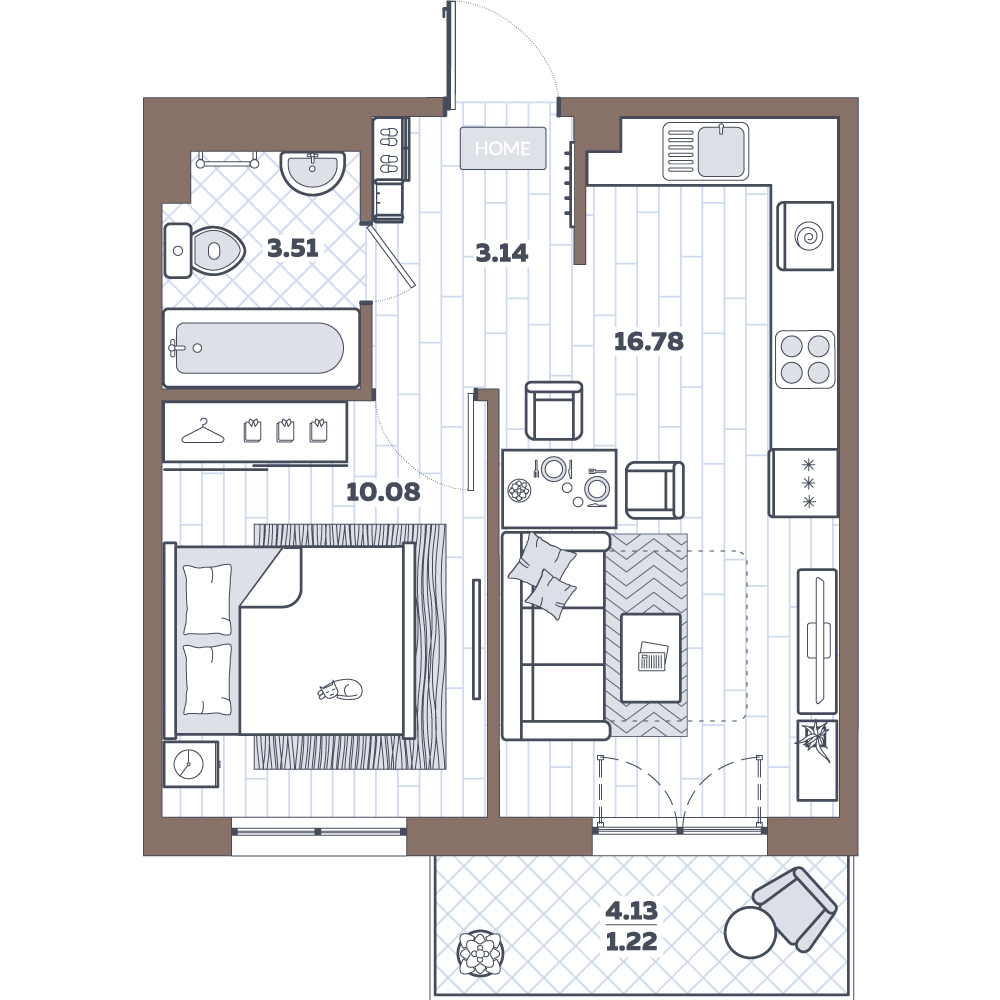 2Е-комнатная, 34.73 м²– 2