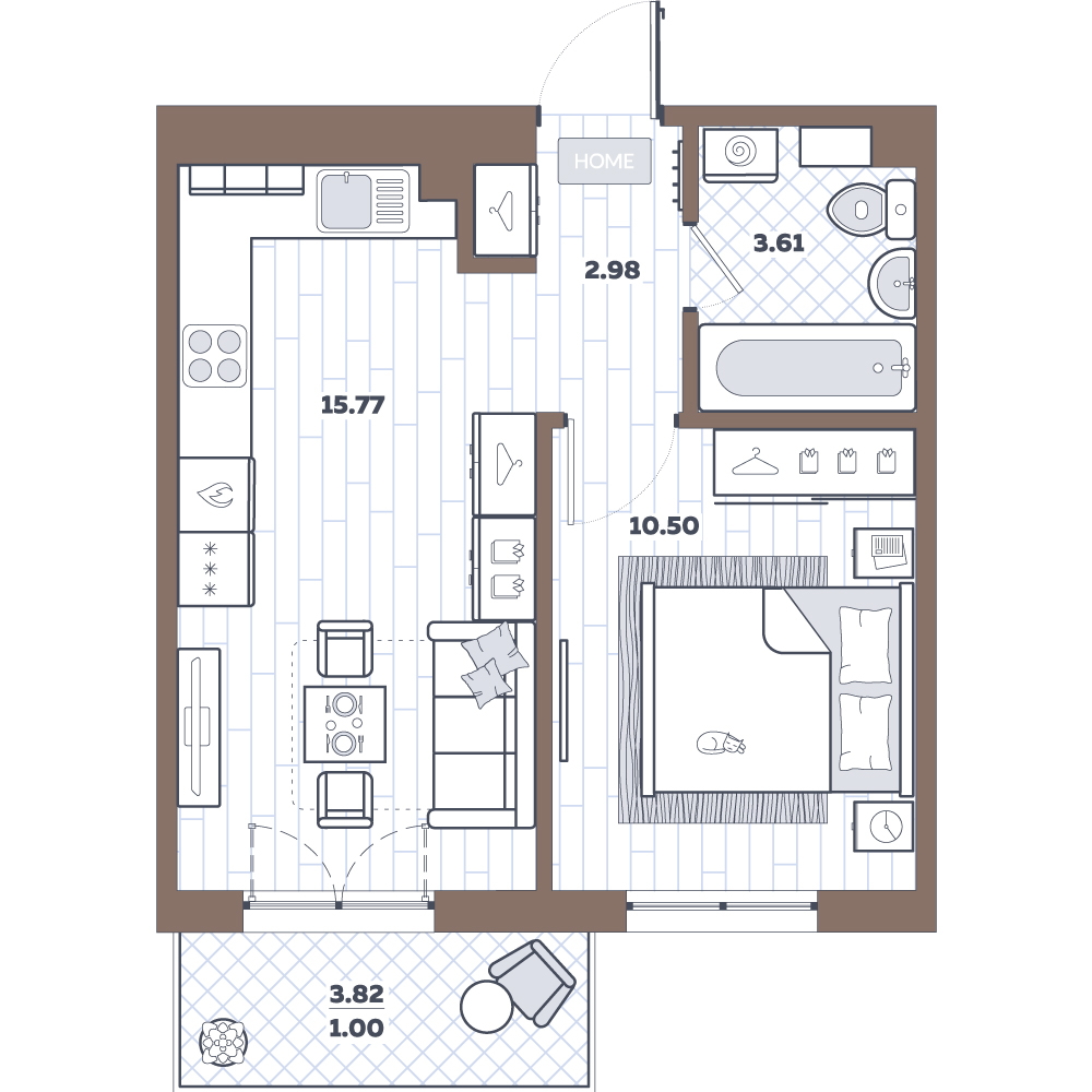 2Е-комнатная, 33.86 м²– 2
