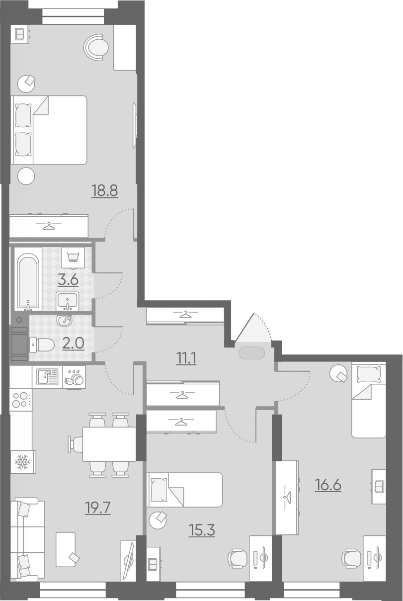 4Е-комнатная, 87.1 м²– 2