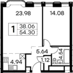 2Е-комнатная, 54.3 м²– 2