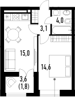 2Е-комнатная, 38.5 м²– 2