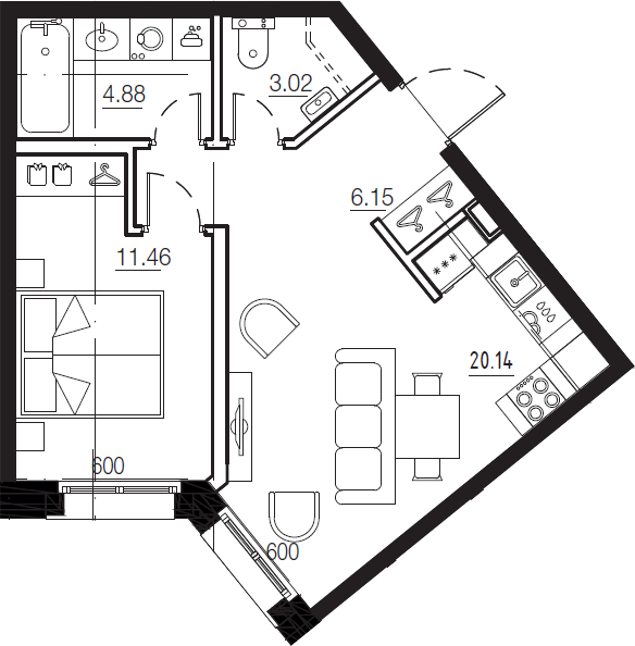 2Е-комнатная, 45.65 м²– 2