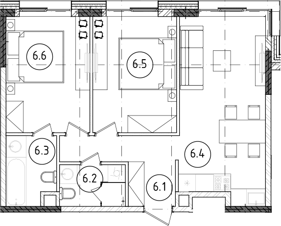 3Е-комнатная, 55.6 м²– 2