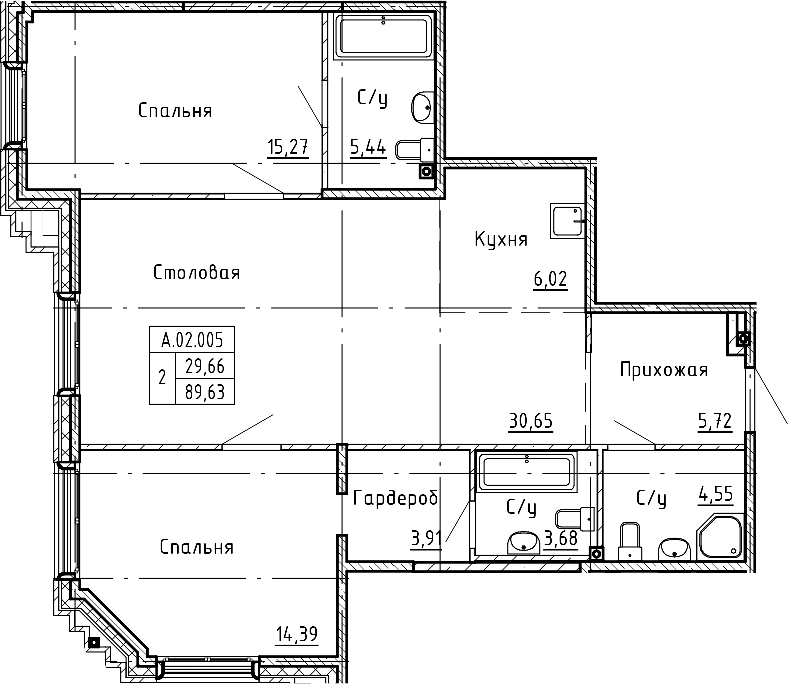 3Е-комнатная, 89.63 м²– 2