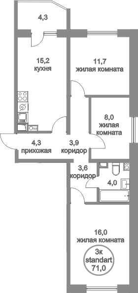 4Е-к.кв, 71 м²