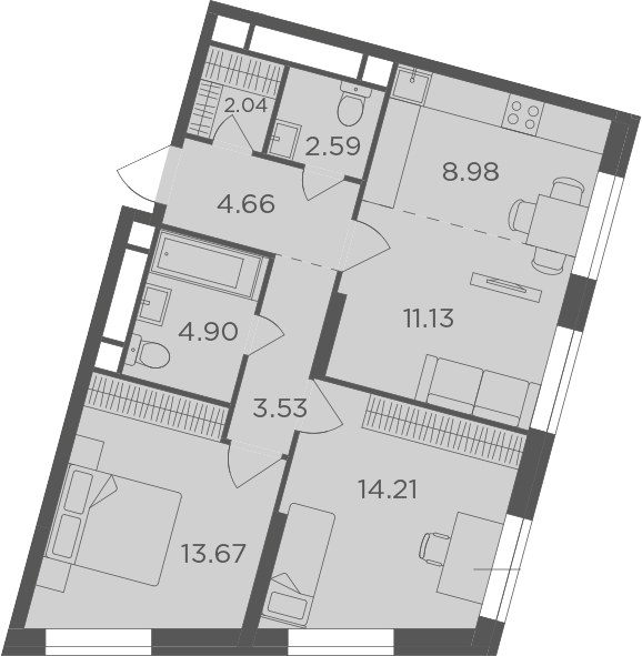 3Е-комнатная, 65.71 м²– 2