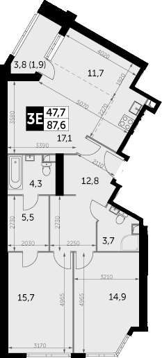 3Е-комнатная, 87.6 м²– 2