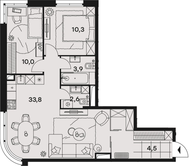 3Е-комнатная, 65.1 м²– 2