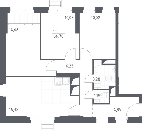 4Е-комнатная, 66.7 м²– 2