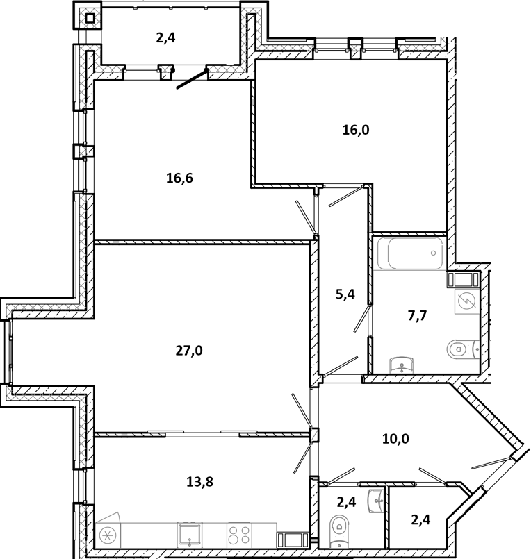 3-комнатная, 103.7 м²– 2