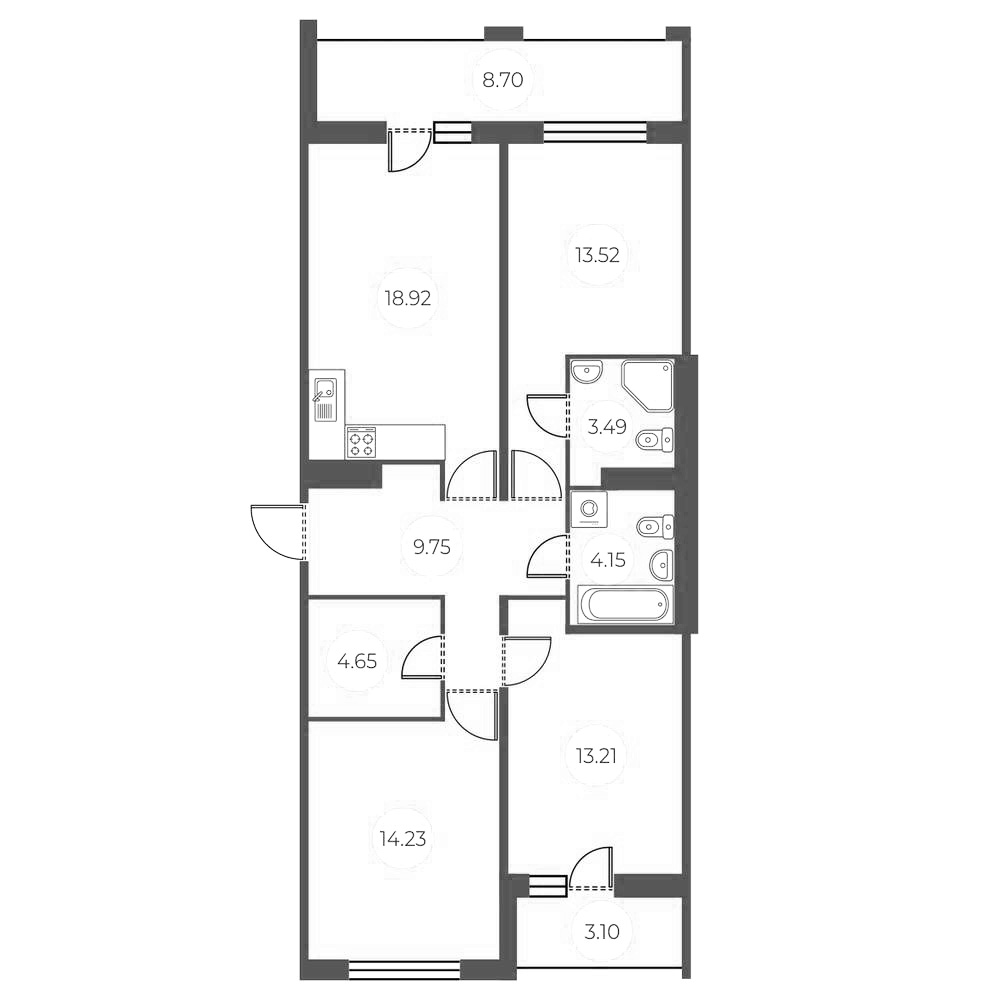 Купить 4-комнатную квартиру в новостройке 87.82 м², Суздальское шоссе, в  Санкт-Петербурге, у метро Парнас