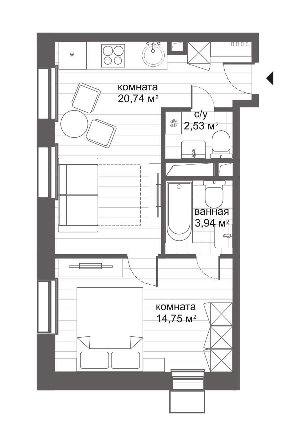 Купить 2-комнатную квартиру в новостройке 45.47 м², ул Николая Старостина,  в Москве, у метро Новокосино