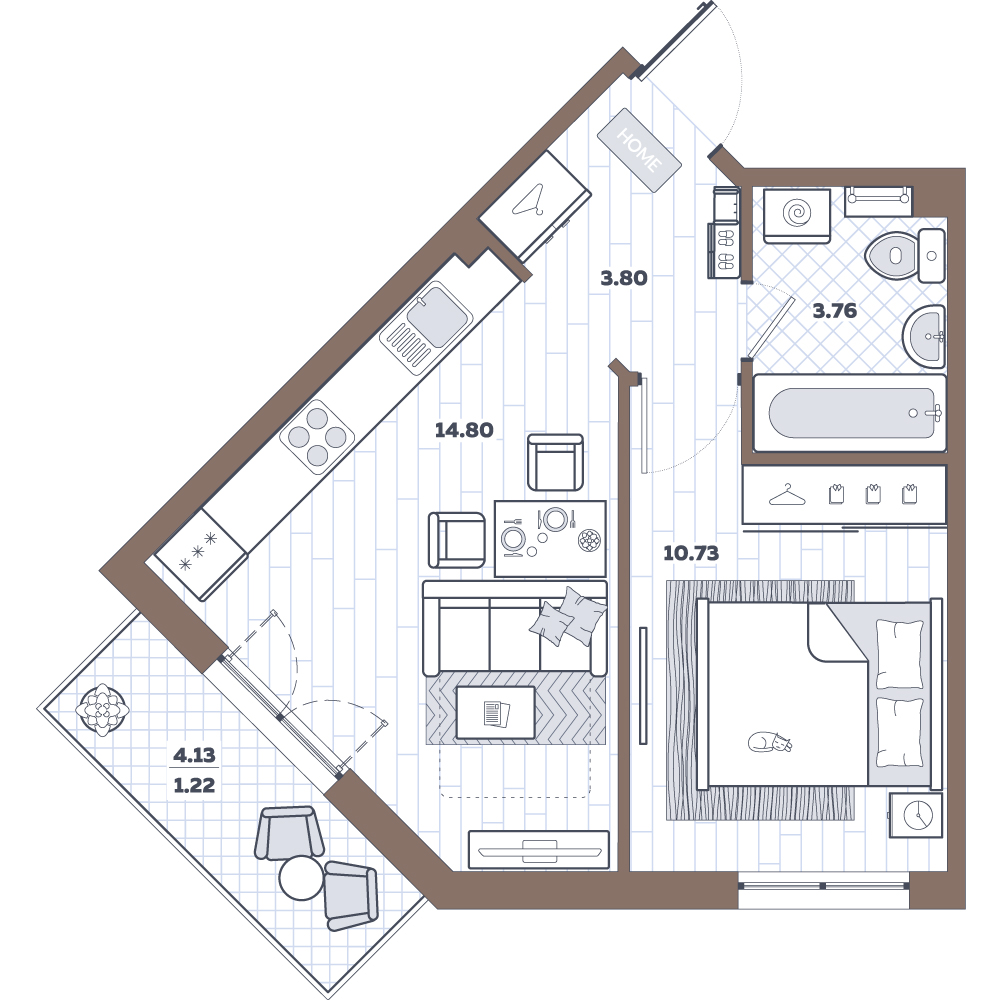 1-комнатная, 34.31 м²– 2