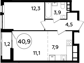 2Е-комнатная, 40.9 м²– 2