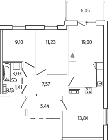4Е-к.кв, 72.44 м², 5 этаж