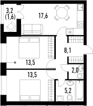 3Е-комнатная, 61.5 м²– 2