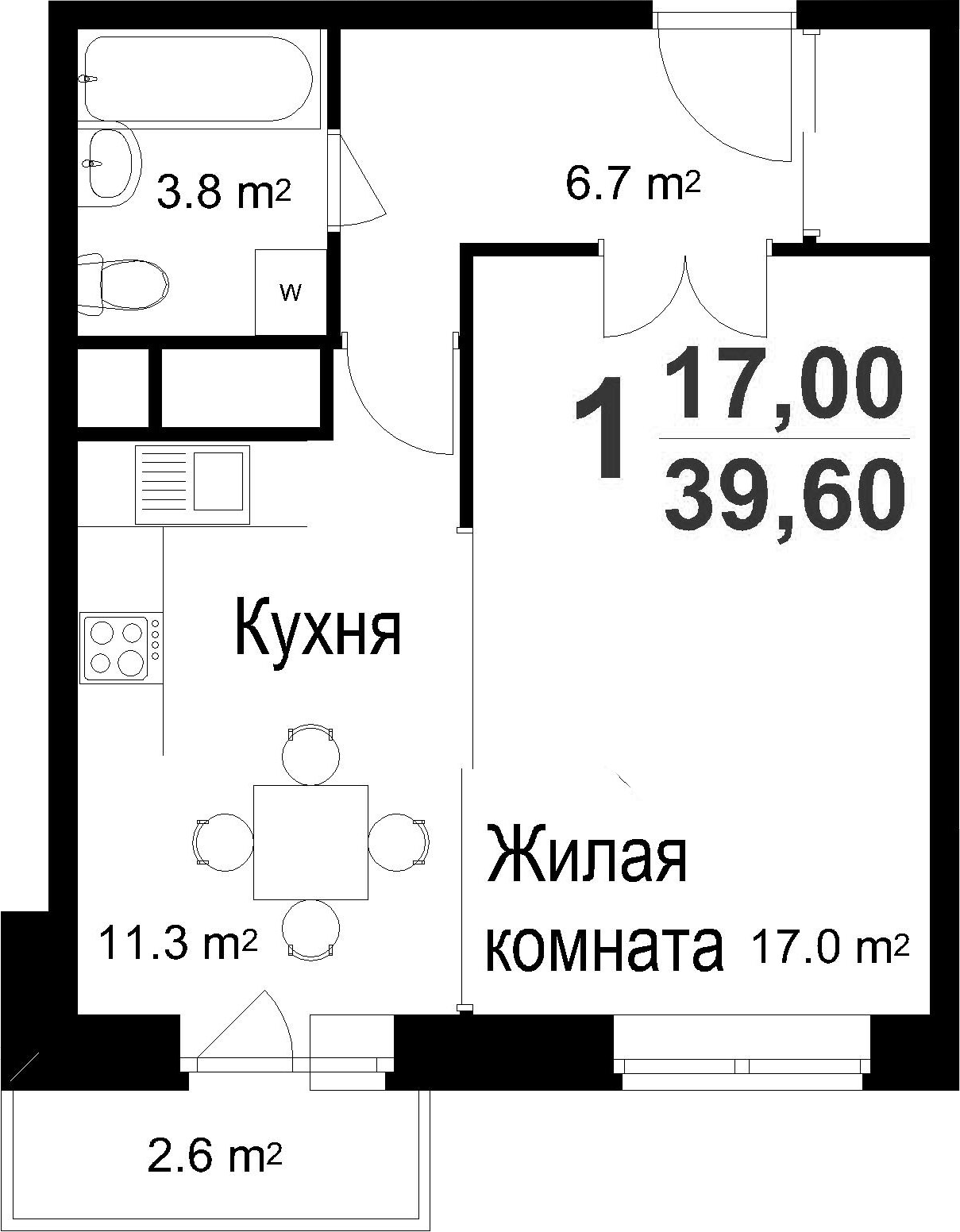 1-к.кв, 39.6 м²