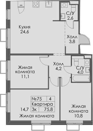 4Е-комнатная, 75.8 м²– 2