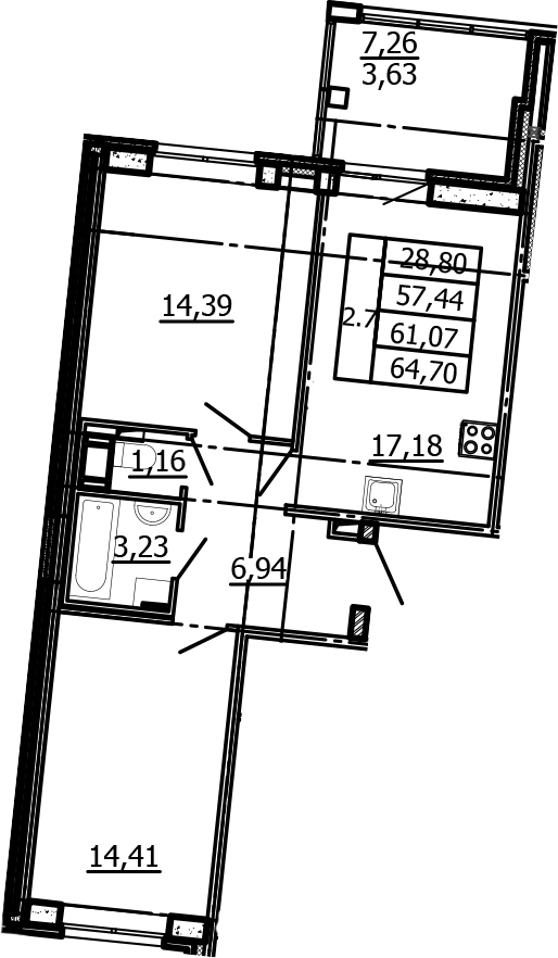 3Е-комнатная, 57.44 м²– 2