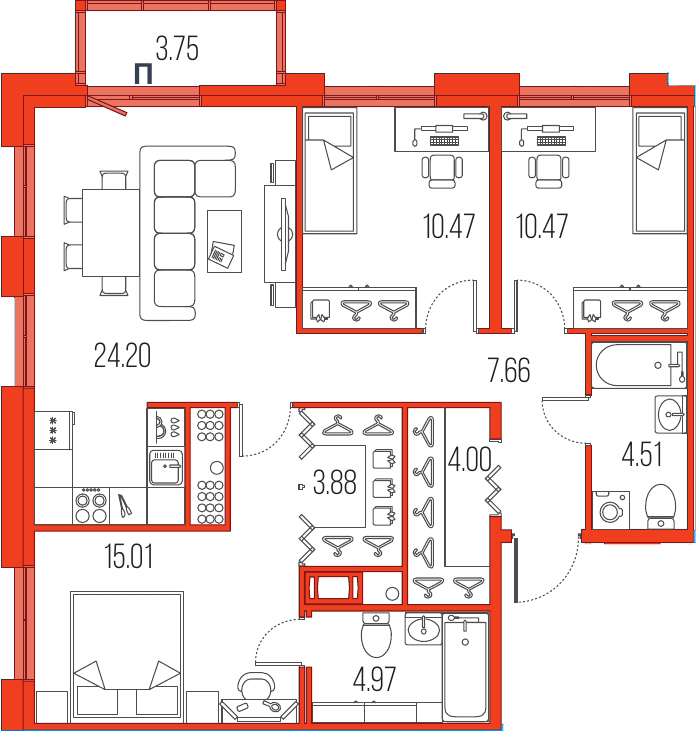 4Е-комнатная, 85.17 м²– 2