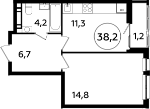 1-комнатная, 38.2 м²– 2